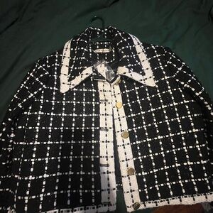 Alice + Olivia Black and White Tweed Blazer